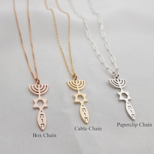 Collar mesiánico de Jehová, colgante de pez con menorá y estrella de David, collar con estrella de David, joyería judeocristiana, collar con pez sagrado