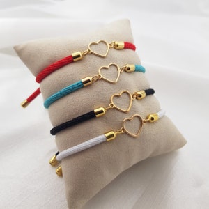 Pulsera de cordón de corazón Pulsera de corazón personalizada Pulsera de corazón Dije de corazón Regalos para parejas Regalos para mejores amigas Regalos para enamorados Regalo de San Valentín imagen 1