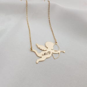 Cupid Necklace • Bow And Arrow Necklace • Two Initials Necklace • Double Letter Necklace, Initial Jewelry For Women, Script Initial Necklace