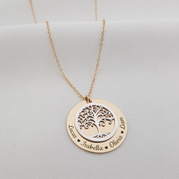 Personalized Tree of Life Necklace With Kids Names Customized Family Name Necklace Necklace With Kid Names Mother s Day Jewelry Gift Etsy