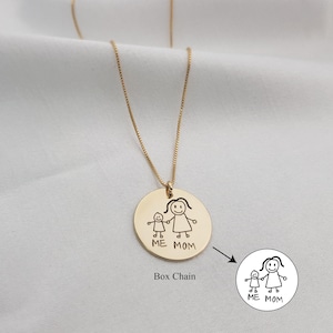 Actual Handwriting Necklace • Engraved Gift For Mom • Your Handwriting Necklace • Personalized Mother&#39;s Day Gift • Kids Drawing Necklace