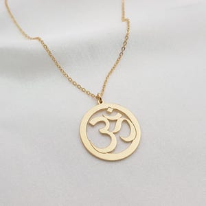 Hoop Om Necklace • Cut Out Om Symbol Pendant • Aum/OM Charm • Spiritual Jewelry • Meditation Gift • Yoga Lover Present • 18K Gold Om Charm