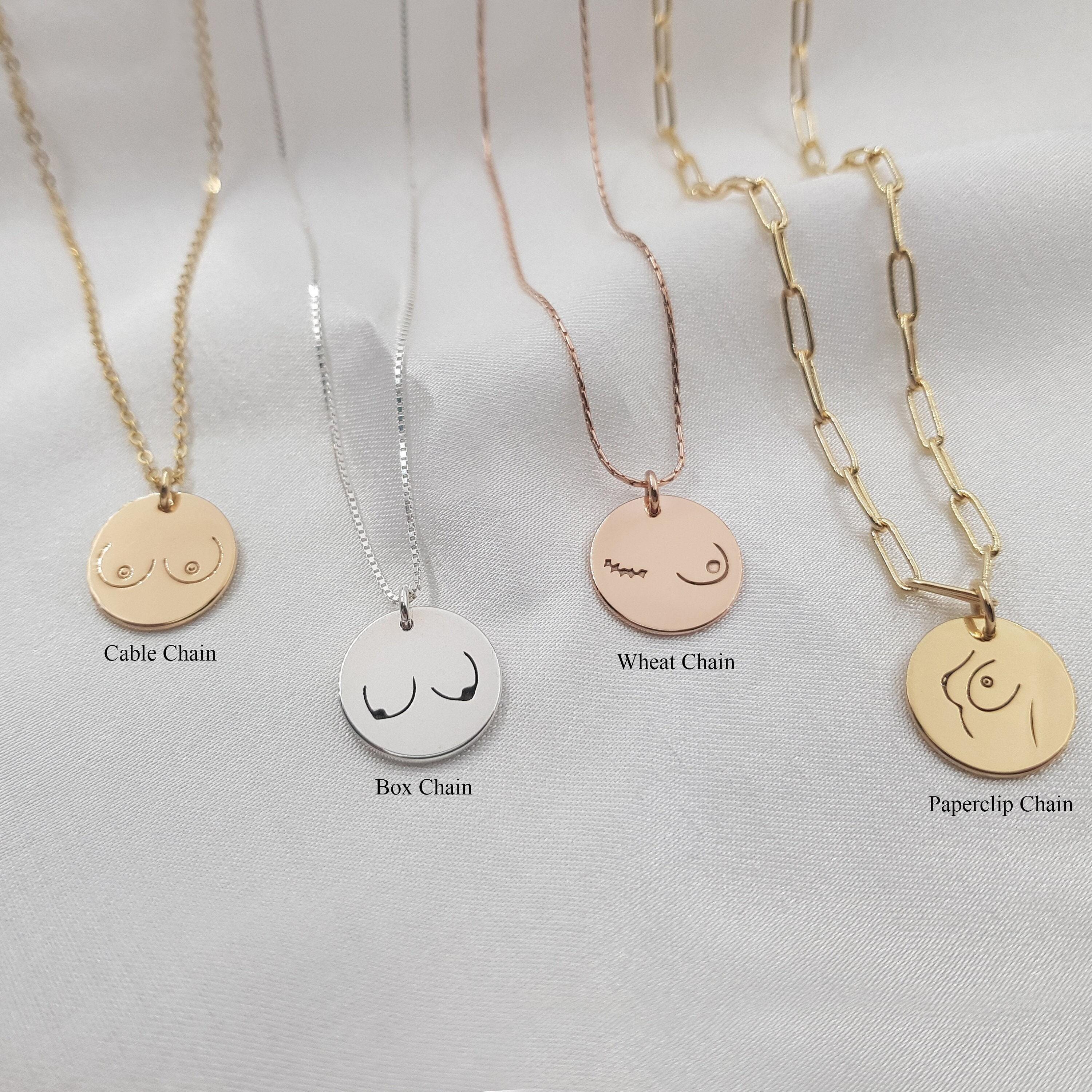Engraved Breast Cancer Awareness Necklace • Boob Pendant Necklace