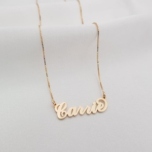 Carrie Font Name Necklace, Personalized Carrie Style Nameplate, Customized Your Name with 14K Solid Gold or Gold Plated, Cursive Name