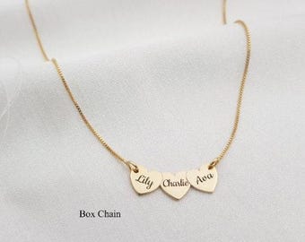 Custom Three Hearts Necklace • Personalized Three Name Necklace • Custom 3 Name Necklace • 3 Name Necklace Heart • 3 Children Necklace Gift