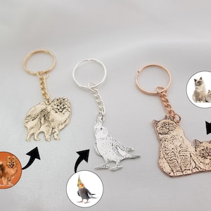 Haustier Schlüsselanhänger • Haustier Schlüsselanhänger personalisiert • Haustier Portait Schlüsselanhänger • Tier Schlüsselanhänger • Geschenk für Tierliebhaber • Geschenk für Tierliebhaber • Schlüssel mit Gravur Bild 1