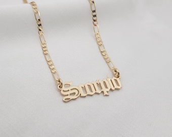 Collar con la inscripción de Escorpio • Joyería del zodíaco con cadena Figaro