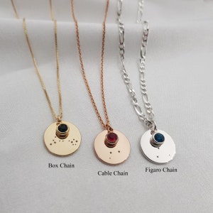 Zodiac Necklace With Birthstone Constellation Coin Necklace Celestial Necklace Birthstone Birthstone Zodiac Necklace Astrology Gifts image 1