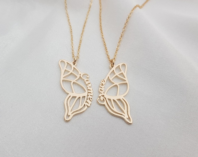 Best Friends Necklace • Two Butterfly Necklace • Butterfly Wings Necklace • Personalized Butterfly Necklace • Custom BFF Necklace for 2