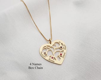 Personalized Mom Necklace With Kids Name •  Mother Birthday Gift •  Heart Pendant With Birthstones • Childrens Name Jewelry • Gift For Mum
