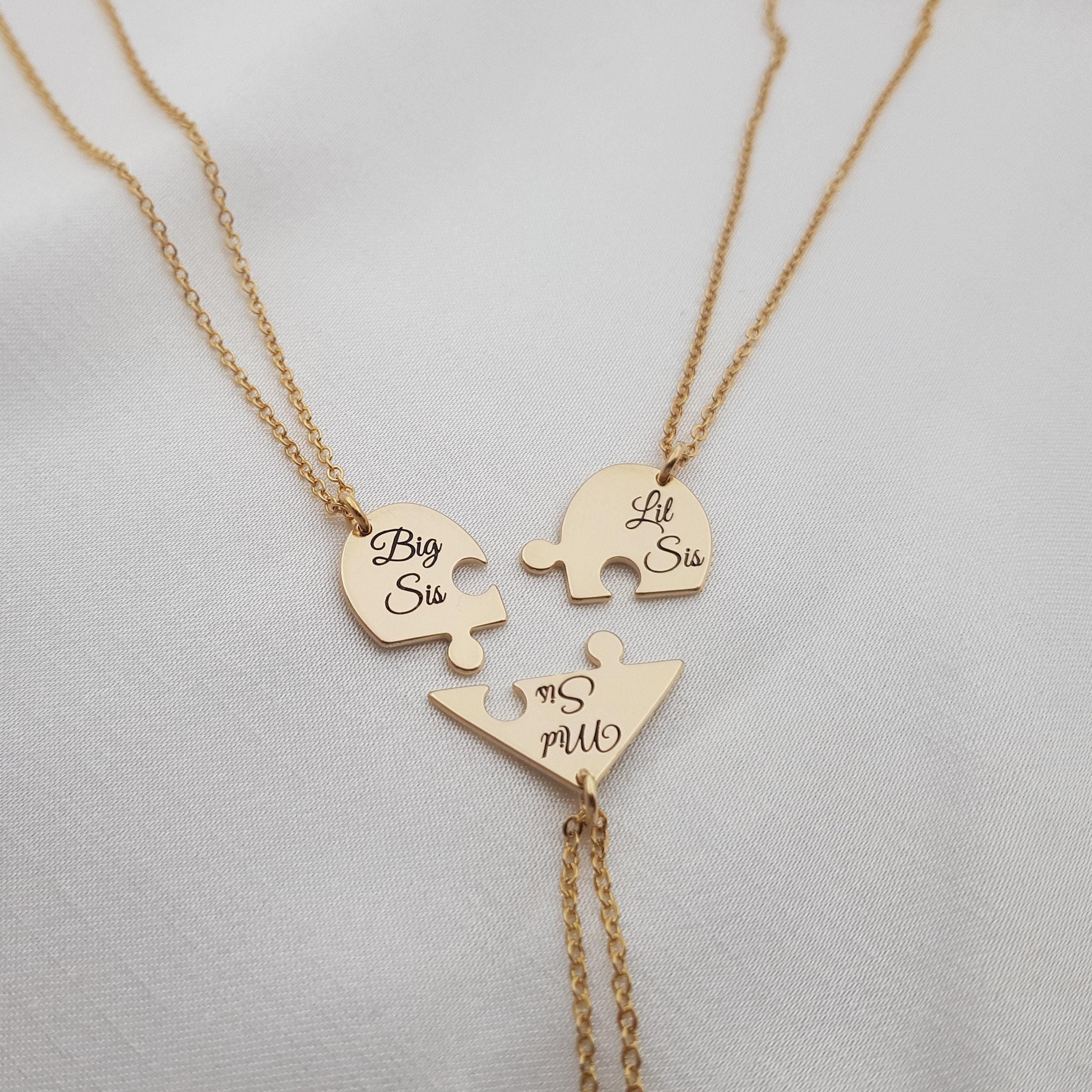 Sister Gift Necklace Set - 3 Pcs Stainless Steel Friendship Necklaces, Adjustable Cord - View #7
