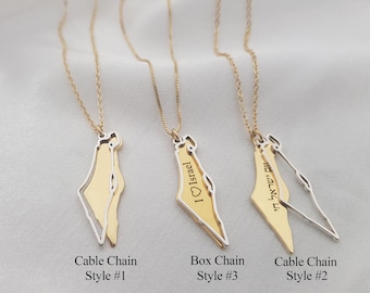2 Layers Israel Map Necklace, 2 Parts Israel Map Necklace, Stand With Israel Necklace, Support Israel Necklace, Never Again Necklace
