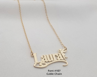 Name Necklace With Fairy, Name Necklace For Girls, Little Girl Necklace, Name Necklace For Kids, Fairy Necklace, Custom Name Plate