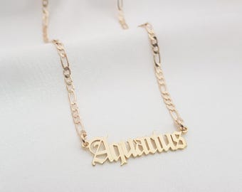 Aquarius Necklace • Aquarius Script Necklace • Aquarius Zodiac Sign Necklace Gift • Aquarius Name Necklace • Aquarius Old English Necklace