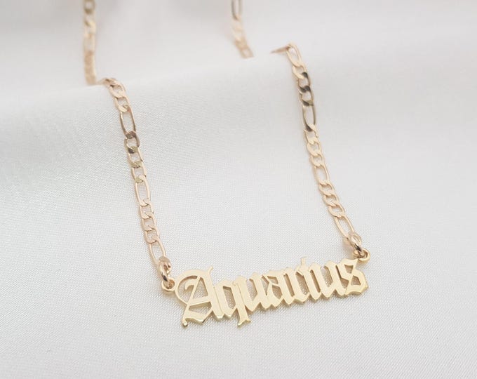 Aquarius Necklace • Aquarius Script Necklace • Aquarius Zodiac Sign Necklace Gift • Aquarius Name Necklace • Aquarius Old English Necklace