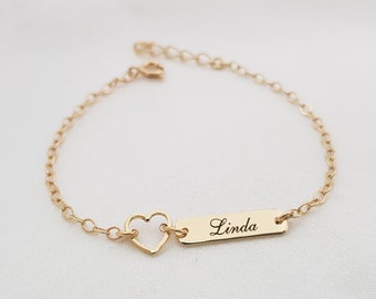 Baby Bar Name Bracelet With Heart Charm • Custom Child ID Bracelet • Toddler Name Bracelet • Little Girl Gift Bracelet •  Baby ID Bracelet