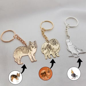 Haustier Schlüsselanhänger • Haustier Schlüsselanhänger personalisiert • Haustier Portait Schlüsselanhänger • Tier Schlüsselanhänger • Geschenk für Tierliebhaber • Geschenk für Tierliebhaber • Schlüssel mit Gravur Bild 2