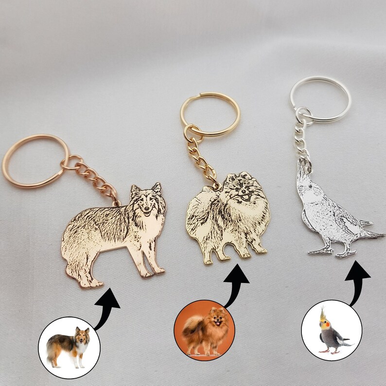Haustier Schlüsselanhänger • Haustier Schlüsselanhänger personalisiert • Haustier Portait Schlüsselanhänger • Tier Schlüsselanhänger • Geschenk für Tierliebhaber • Geschenk für Tierliebhaber • Schlüssel mit Gravur Bild 2