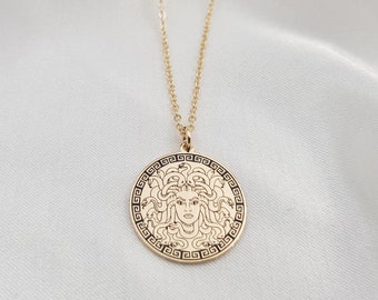 Medusa Necklace • Greek Mythology Jewelry • Medusa Coin Necklace • Ancient Greek Symbol • Medusa Pagan Gift • Medusa Charm Pendant Silver