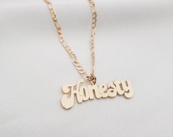 Personalized Figaro Chain Name Necklace * Customized Name Pendant with Figaro Chain * Any Name/Word Nameplate * Customized Men/Women Jewelry