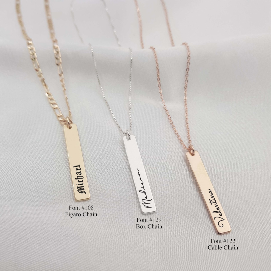 Vertical Bar Name Necklace Bar Name Necklace Vertical Bar Pendant