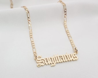 Sagittarius Necklace • Sagittarius Script Necklace • Sagittarius Zodiac Sign Necklace Gift • Sagittarius Old English Name Necklace Gift