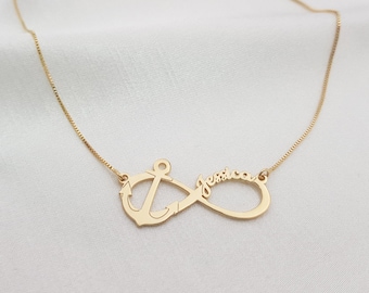Personalized Infinity Necklace With Anchor And Name • Customized Infinity Name Necklace • Infinity Pendant • Gift For Sea And Beach Lover