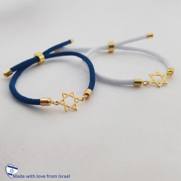 Bransoletka sznurkowa Magen David • Spersonalizowana bransoletka Magen David • Bransoletka z gwiazdą Dawida • Prezent żydowski • Biżuteria kabalistyczna • Prezent na bar micwę