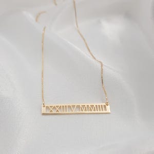 Roman Numerals Necklace • Personalized Roman Numbers Birth Date Bar • Custom Date Necklace • Engagment Or Wedding Date Charm • Gift For Her