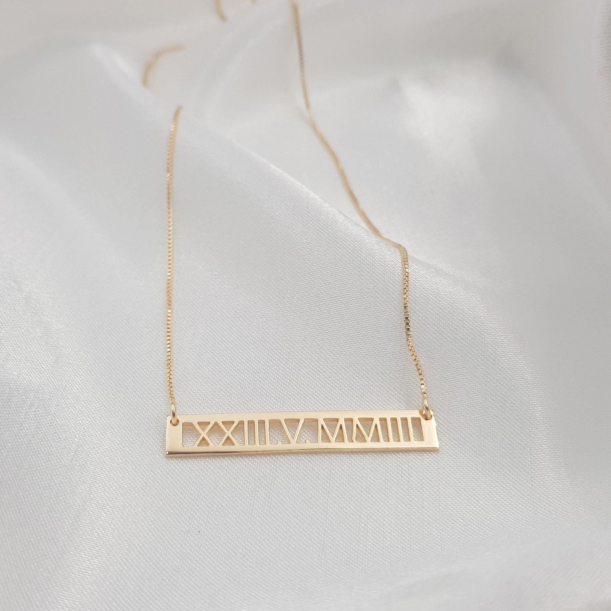 Roman Numerals Necklace • Personalized Roman Numbers Birth Date Bar • Custom Date Necklace • Engagment Or Wedding Date Charm • Gift For Her