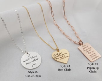 Personal Message Necklace • Personalized Quotes Necklace • Custom Engraving Necklace • Text Necklace • Inspirational Quote • Gift For Her