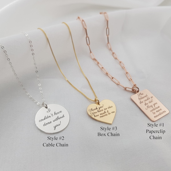 Personal Message Necklace • Personalized Quotes Necklace • Custom Engraving Necklace • Text Necklace • Inspirational Quote • Gift For Her