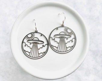 Space UFO Earrings | Silver or Gold
