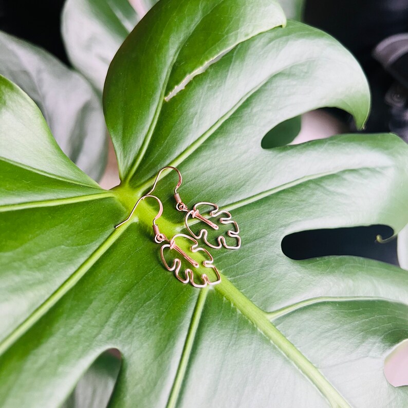 Mini Monstera Earrings Handmade Wire Jewelry image 8