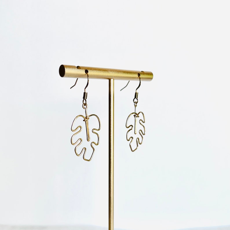 Mini Monstera Earrings Handmade Wire Jewelry image 5