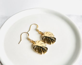 Gold Plated Monstera Earrings