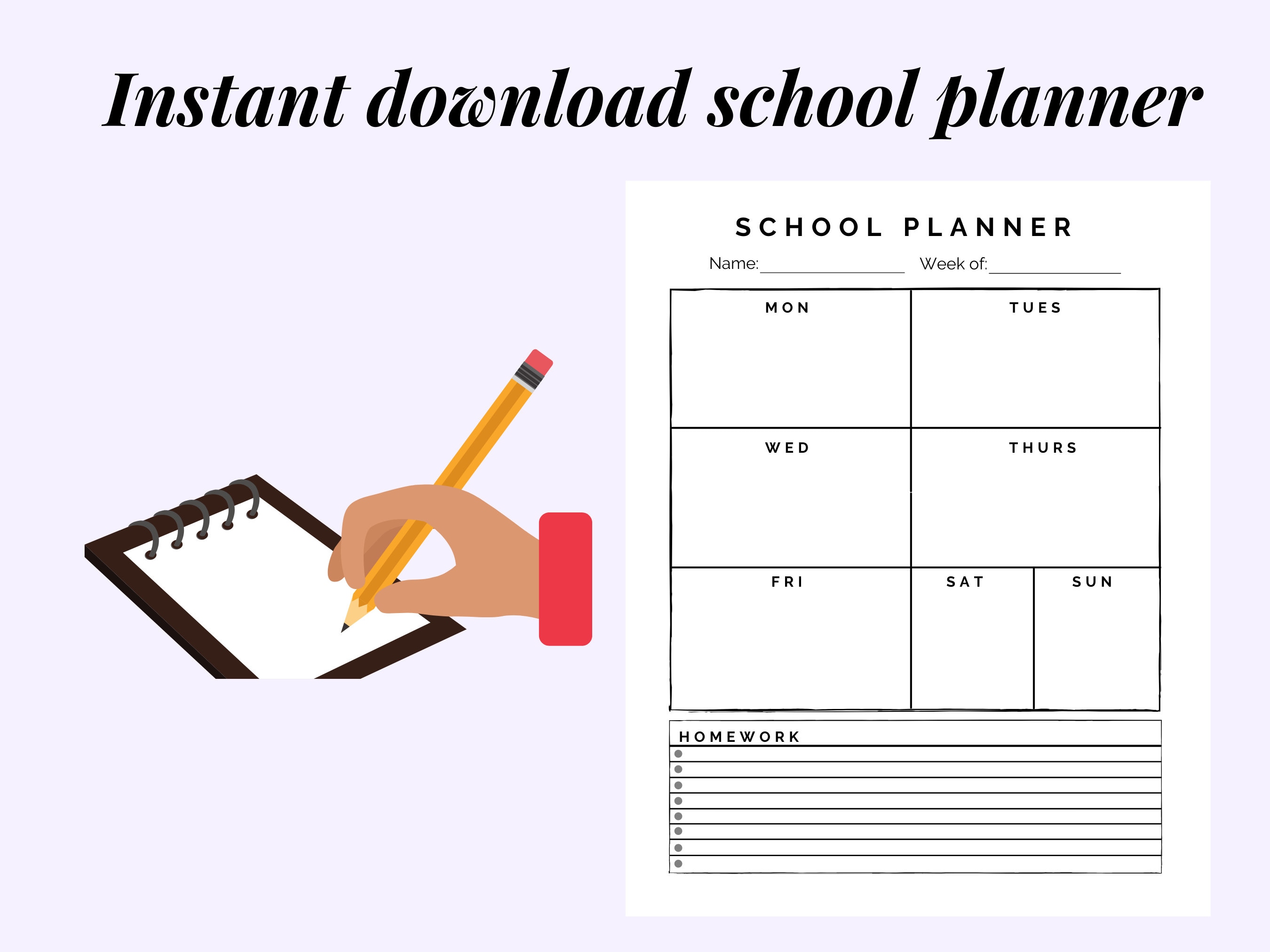 Digital Download School Planner Etsy