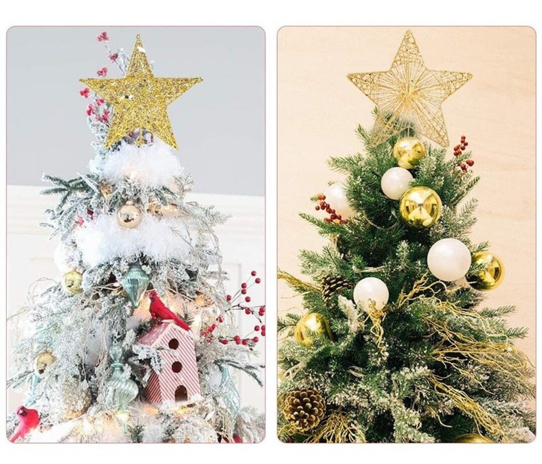 Gold Glitter Christmas Tree Top Star Christmas Tree Ornaments Etsy
