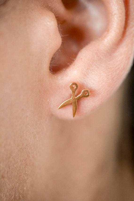 Scissors Stud Earrings in Sterling Silver or Gold Scissor Stud