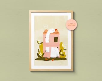 Goose Art Print – Whimsical Illustration on Hahnemühle Paper