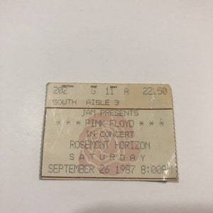Vintage Pink Floyd In Concert Rosemont Horizon 87 Chicago Illinois Ticket Stub!