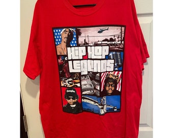 Hip Hop Legends Tupac Biggie Mens Graphic T-Shirt Multicolor Crew Neck Tee 2XL