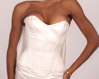 White Satin Bridal Corset Top, Maxi skirt