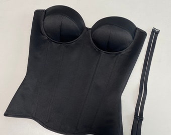 Custom made Satin Overbust Corset with Cups - Waist-Reducing Silhouette Enhancer, birthday Bustier Shapewear, evening cocktail outfit