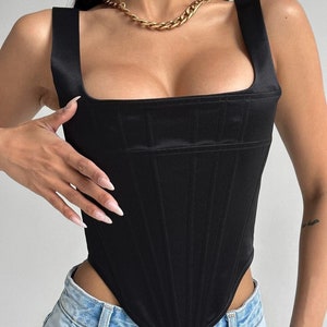 Black satin oberbust corset top Satin modern stays 18th century corset Conical corset Custom corset bustier Corset top for prom