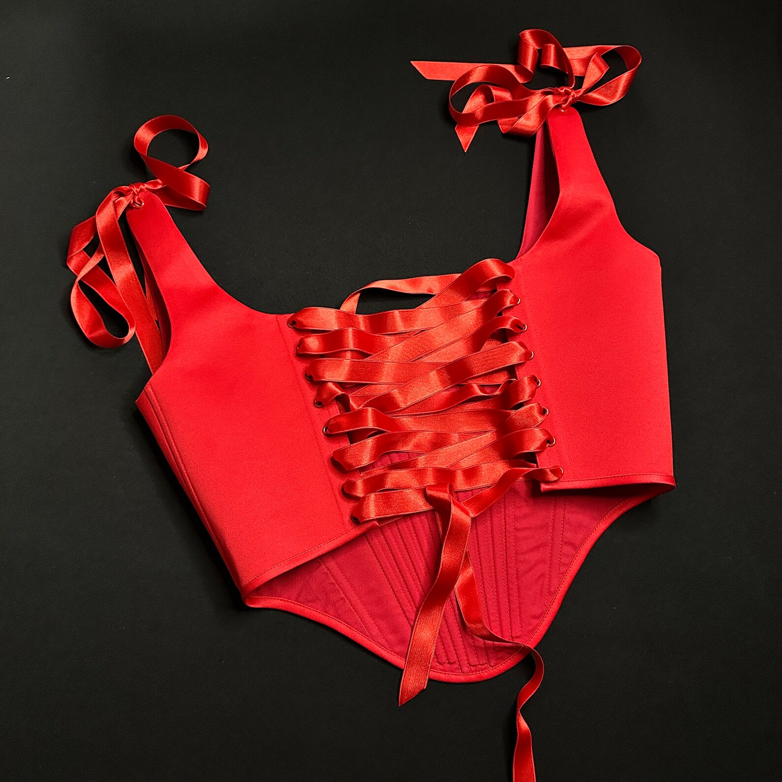 Modern Rococo Corset Red Satin Corset Top: Modern Rococo Stays, Birthday Outfit, Conical ...