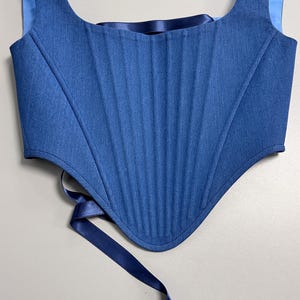 Blue jeans oberbust corset top Satin modern stays 18th century corset Conical corset Custom corset bustier Corset top for prom