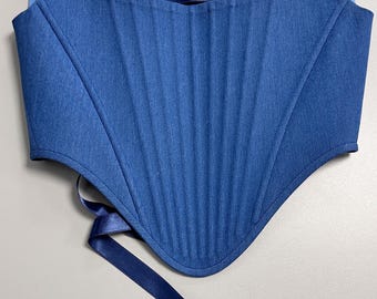Denim Overbust Conical Corset Top: 18th Century Style Boned Bustier