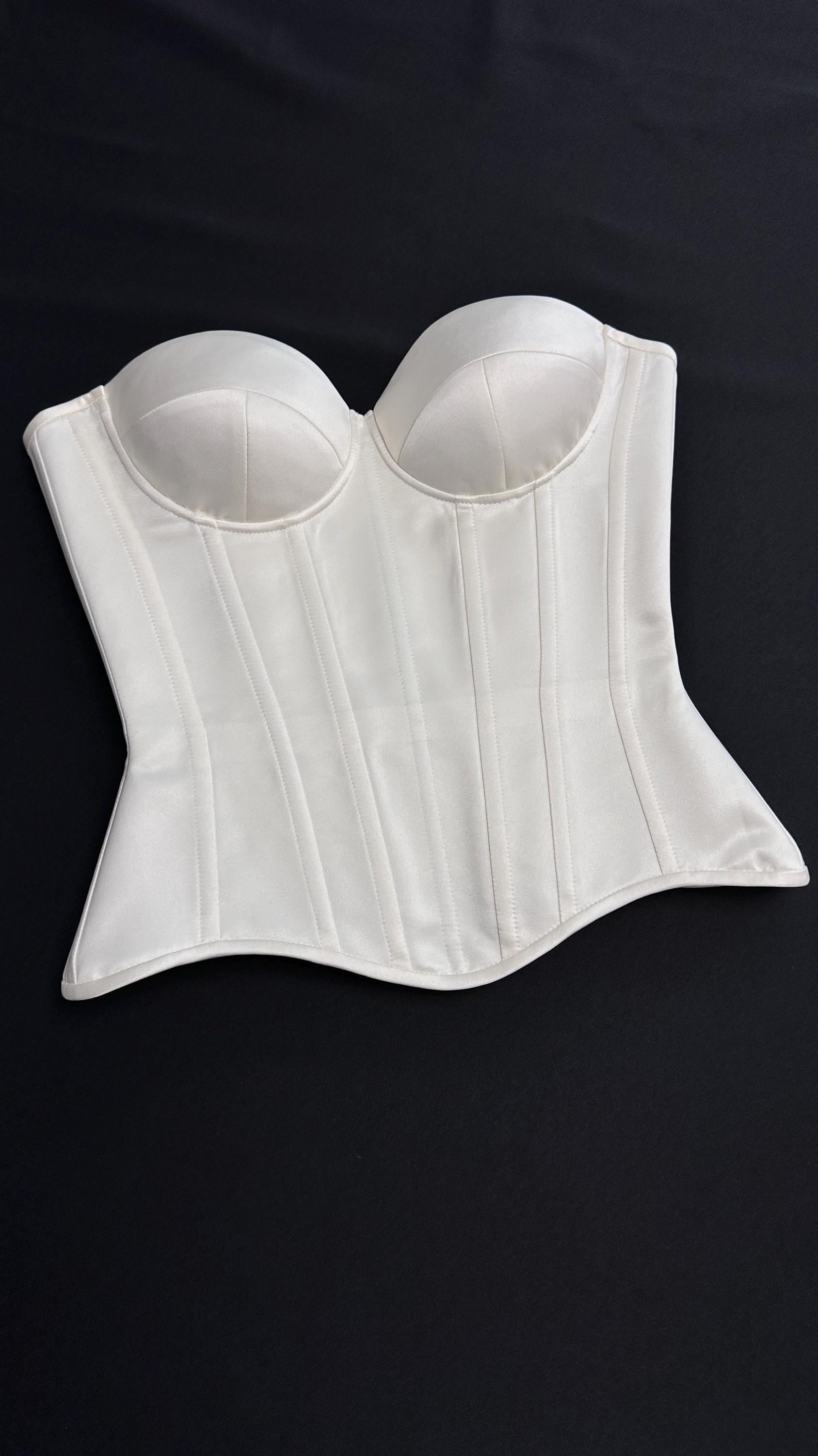 Ivory/White Satin overbust Body shaping Corset with cups Corset top for prom Bustier for bridesmaid Wedding Cocktail bustier, bridal corset