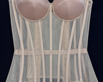 Mesh Corset Top with satin cups | Beige Bustier